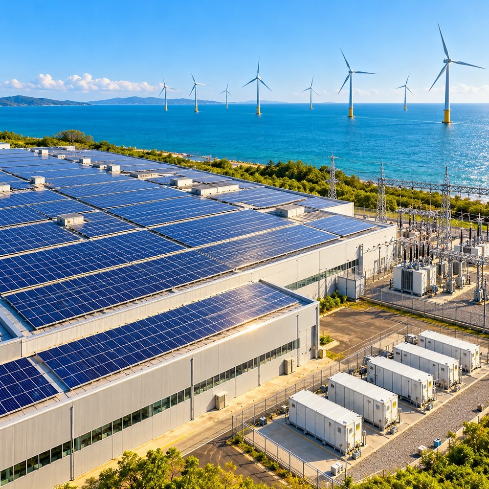 Rooftop solar, battery storage and offshore wind combined
