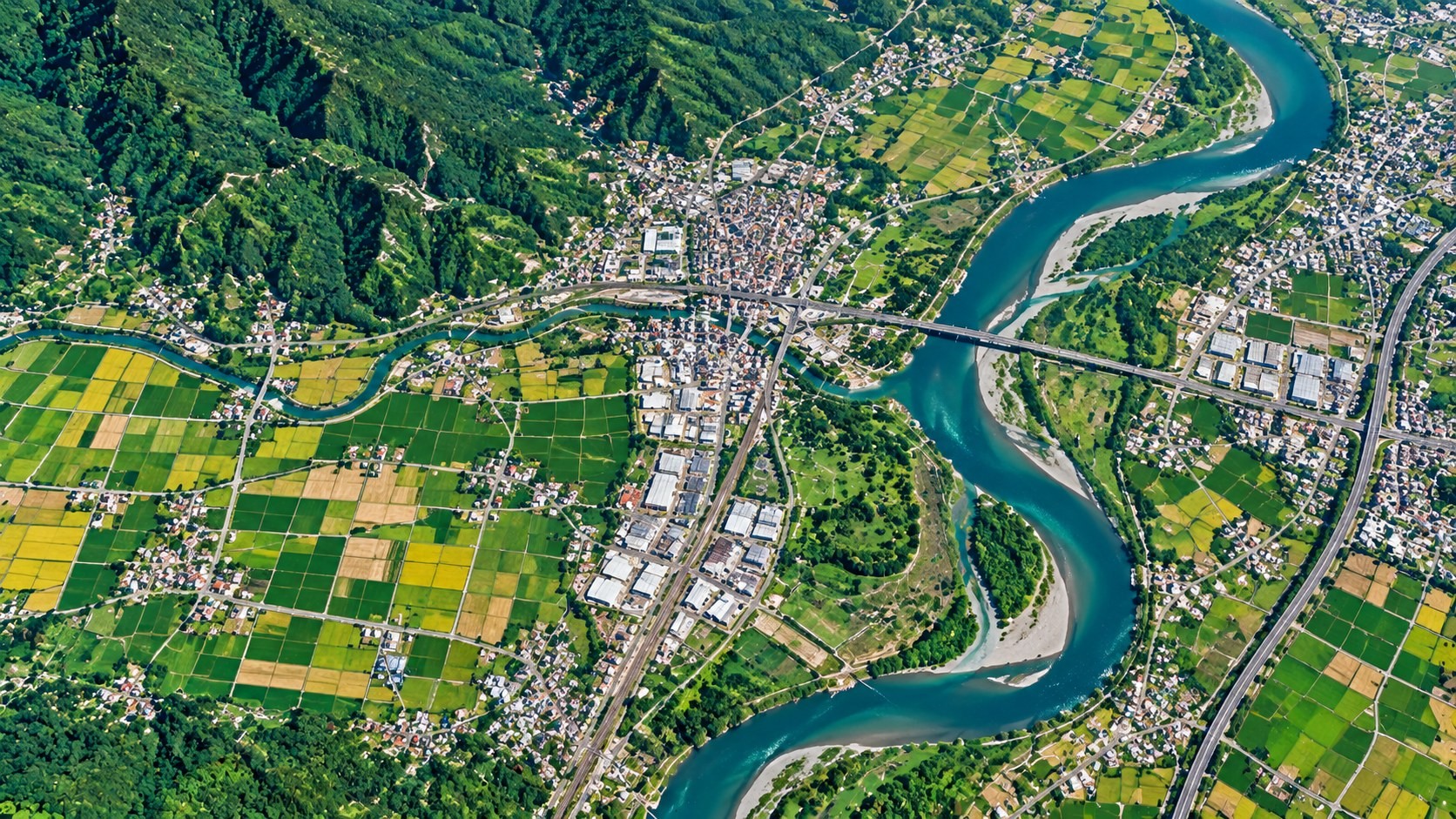 Different land cover types in one satellite view