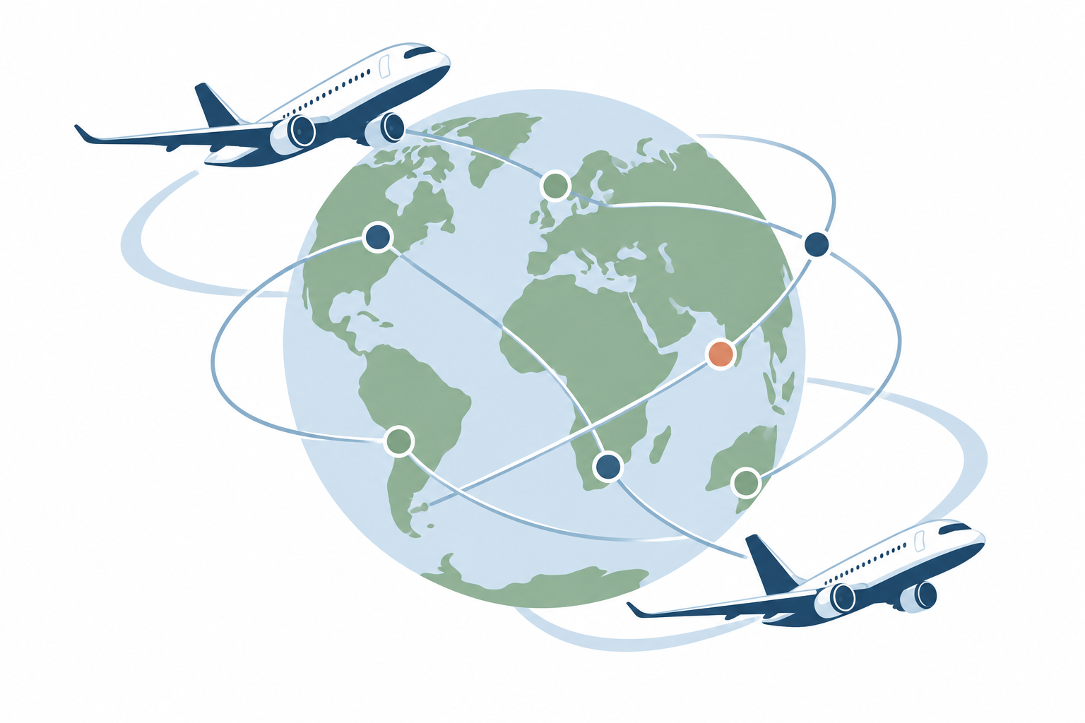 Globe, air-route connections and airplanes