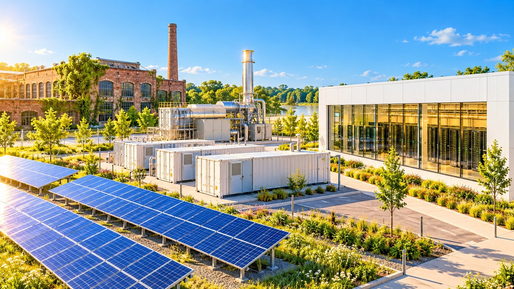 A microgrid demonstration site combining solar, a gas turbine, battery storage and a data center